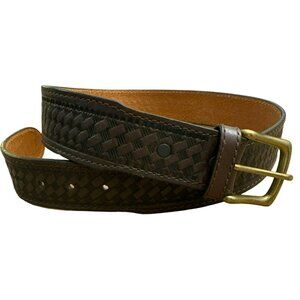 Gem Dandy Men's Brown Basketweave Leather Belt 36 Western Embossed Top Grain